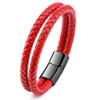 Mode minimaliste bracelets pour hommes logo personnalisé noir PVD plaqué fermoir double couche en cuir bracelet pour hommes père bijoux