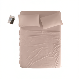 Ensemble de draps lavés, taille Queen, rose doux, 2 taies d'oreiller, hypoallergénique, lavable en machine, drap plat 255x235 cm, motif de graines, Vias - Product Image 1