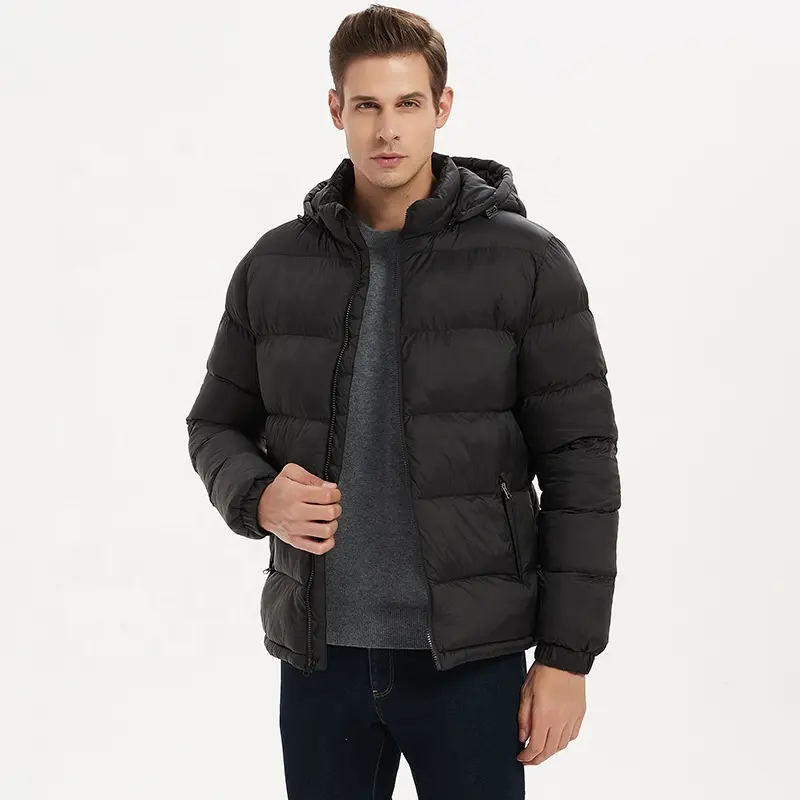 Custom Nylon Men's Winter Hooded Down Feel Padded Waterproof Puffer Jacket Men Warm Hoodie Puffer Coat for Mens Puffer Jacket