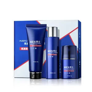 2024 New Arrival Mens Luxury Acne Treatment Full Face Care Kit Men's Skin Care Face Cleansing Amino Acid 3 Piece Set For Men