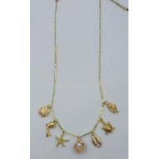 Collar con colgante de conchas, latón chapado en oro, estilo playero, con efecto de capas - Product Image 1