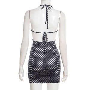 PEEQI J26DS002 Nuovi <span class=keywords><strong>Mini</strong></span> Abiti Sexy Primaverili per Donne, Vestito a <span class=keywords><strong>Pois</strong></span> con Collo Halter Senza Maniche e Lacci, <span class=keywords><strong>Abito</strong></span> alla Moda con Schiena Scoperta - Product Image 6