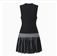 Robe plissée à carreaux en maille pour femme, sans manches, col rond, coupe ajustée et évasée, mini-robe élégante décontractée pour le bureau, Vestidos