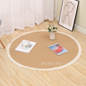 Nordic Woven Tassel <b>Round</b> Floor Mat Solid Color Non Slip Living Room Bedroom Balcony <b>Rug</b> - Product Image 3