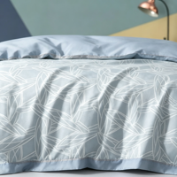 Parure de lit bleu clair à imprimé géométrique de feuilles, ensemble de housse de couette 4 pièces en microfibre douce avec taies d'oreiller pour la décoration de chambre à coucher