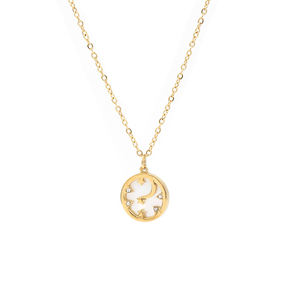 Hot Selling Fashion 18K <b>Gold</b> Plated Stainless Steel <b>Coin</b> Dainty White Shell Hollow Pendant Moon Star Zircon <b>Necklace</b> - Product Image 6
