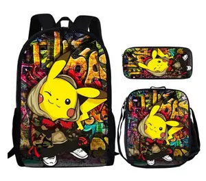 Nueva mochila con estampado de dibujos animados para niños de moda con bolso cruzado y bolso de pluma conjunto de tres piezas