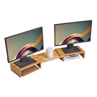 Penyangga Monitor Ganda Persegi Panjang dari Bambu Alami, Dapat Disesuaikan Panjang & Sudutnya, Untuk Penggunaan di Rumah & Kantor