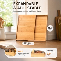 Organisateur d'épices extensible en bambou naturel écologique à 4 niveaux, type tiroir incliné, pour tiroir de cuisine
