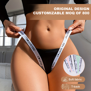 Nouvel Arrivage String Femme Noir à Imprimé Lettres et Logo Personnalisé, Dos en T, pour Usage Quotidien - Product Image 2