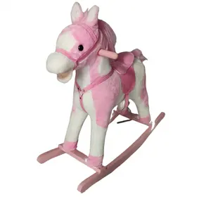 Wholesale Pink and White Toddler Rocking horse Trojan Wooden Riding Rocking Horse plush deer rocking horse