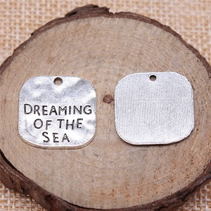 Ciondolo con Citazione 'Dreaming Sea' in Lega di Zinco <span class=keywords><strong>Argento</strong></span> Anticato, Forma Quadrata Arrotondata, per Ricordi di Matrimoni in Spiaggia - Product Image 2