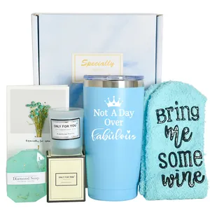 Cestas personalizadas Relaxante Spa Gift Set Para As Mulheres Caixa de presente vela banho bombas copo diamante sabão