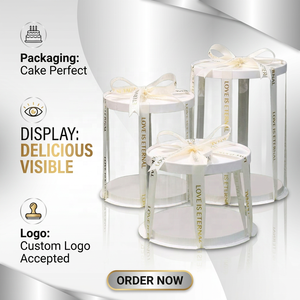 XJH Tall Clear Cylindrical Pattern <strong>Transparent</strong> Round <strong>Cake</strong> <strong>Box</strong> Flower Gift Dustproof Exhibition Storage <strong>Cake</strong> <strong>Box</strong> - Product Image 1