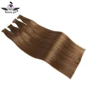 Kuwait city salon vendor hot sale high quality russian remy hair original color light brown tape in extensions full bottom hair