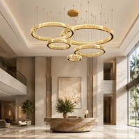 Lampe suspendue LED moderne pour salon, lampe suspendue en cristal, anneau circulaire, lustre suspendu, hall d'hôtel, villa, escalier