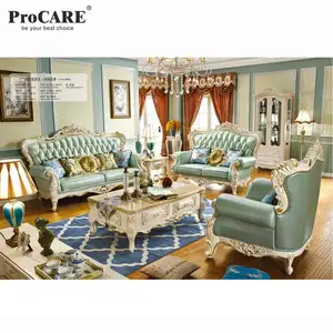 פושאן רהיטים איטליה עיצוב סטנדרטי גודל טורקיז צבע עור ספה עבור בית תפאורה סלון