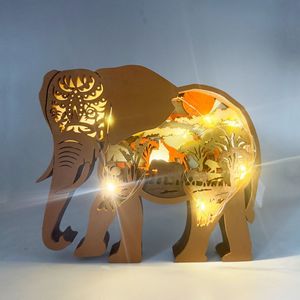 Uionen Carved Wooden Animal Craft <b>Elephant</b> Sculpture Grassland Style Home Office Desktop Decorative Table Ornament for Interior - Product Image 2