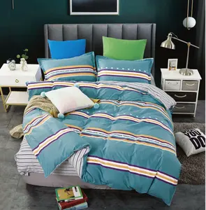 Home textile 100 % polyester fabric disperse printing stripe design bedding sets linen duvet cover bedding set