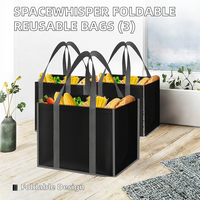 Sacs d'épicerie pliables réutilisables SpaceWhisper en non-tissé, grands (plus de 50 cm), avec longues poignées [lot de 3], résistants aux taches d'eau pour la cuisine et la voiture