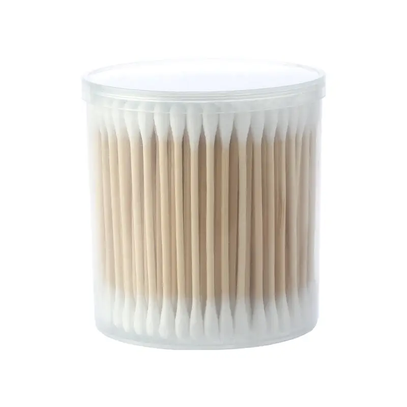 OEM Logo Custom Double Round Tips Wooden Cotton Swab Skin Care Cotton Buds Baby Product