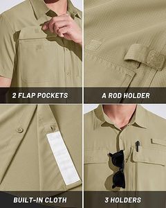 Camisas de pesca para hombres UPF 50 + Camisas de protección solar de manga corta Camisa de enfriamiento de secado rápido con botones Senderismo <span class=keywords><strong>Safari</strong></span> - Product Image 6