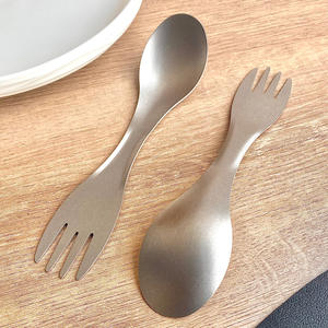 ช้อนส้อมช้อนไทเทเนียมบริสุทธิ์แบบสองหัวรูปไข่อุปกรณ์สำหรับตั้งแคมป์แบบพกพาสำหรับ Ti003นักเรียนและผู้ใหญ่ - Product Image 3