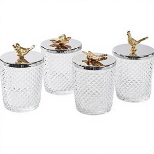 Juego de 4 Frascos de Cristal para Especias con Tapas Doradas con Diseño de Pájaro, Herméticos, Modernos y de Lujo para Almacenamiento en la Cocina - Product Image 1