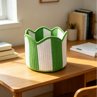 Panier de rangement ovale moderne, décoré de manière romantique et élégante, de haute qualité, personnalisable, en corde de coton tressée, matériaux écologiques, avec poignée