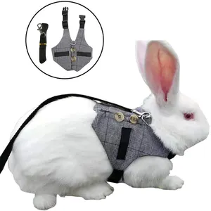 Small Pet Rabbit Harness, Adjustable Breathable Rabbit Chest Strap Outdoor Pet Vest with Pulling Rope, S/M/L 2020 New Arrivals