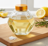 Botella de Vidrio Hexagonal Facetada con Logotipo Personalizado, Frasco de Vidrio Poligonal, Botella de Vidrio para Miel con Tapa de Madera y Cuchara para Servir Jarabe y Mermelada
