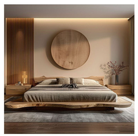 Wabi-Sabi-Stil Vintage Natürliches Hotel-Villa Innenraum Schlafzimmermöbel Kampferbaum Doppelbett mit Verwitterter Plattform aus Massivholz