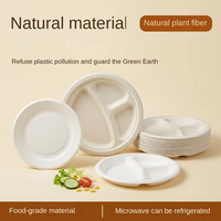 Assiettes jetables robustes en bagasse de canne à sucre à 100 %, pour fête, 3 compartiments, compostables