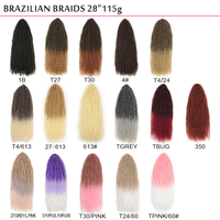 Extensions de cheveux synthétiques pour tresses brésiliennes, 28 pouces, ombrées, bouclées afro, pour tresses au crochet, pour femmes