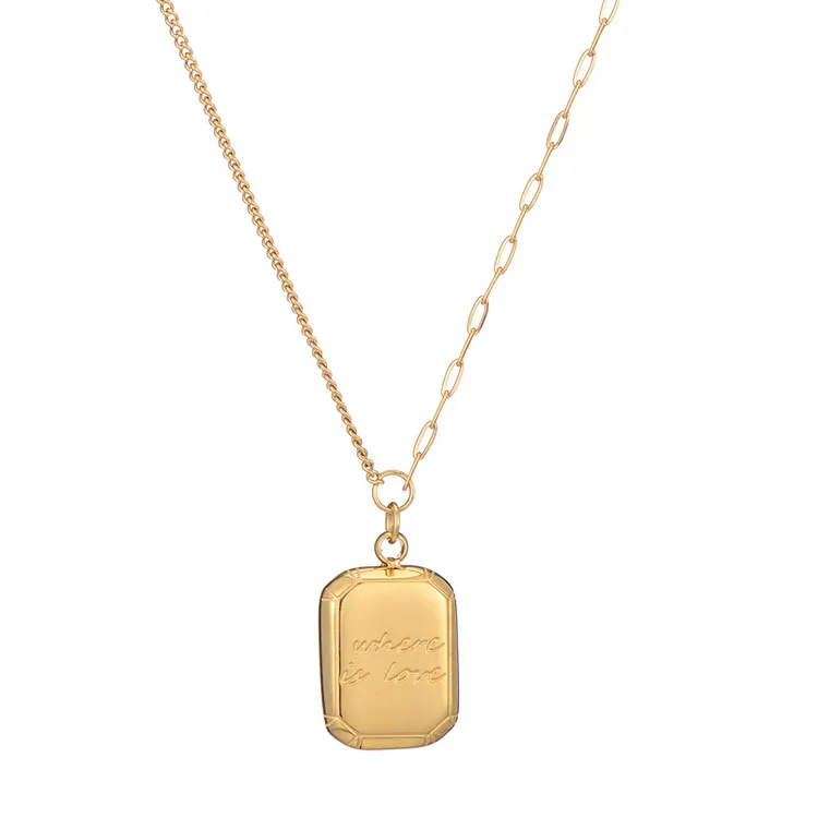 New Chocolate Sugar Cube AB Chain Necklace Stainless Steel Square Love Pendant Gold Plated Brick Design Where is Love Necklace