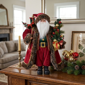 <b>Christmas</b> Santa Claus Figurine Papai Noel Burgundy Velvet Standing <b>Mini</b> <b>Tree</b> Gift Sack Decor 45cm - Product Image 2