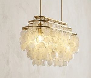 Lampe suspendue de style carillon à vent en fer et coquillages naturels, LED, CE, de luxe, pour restaurant nordique et salon - Product Image 2