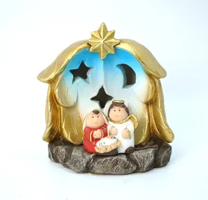 Top Grace Mini Religious Holy Family Christmas Nativity Figurine Art Work Statue Home Decor With Led Light