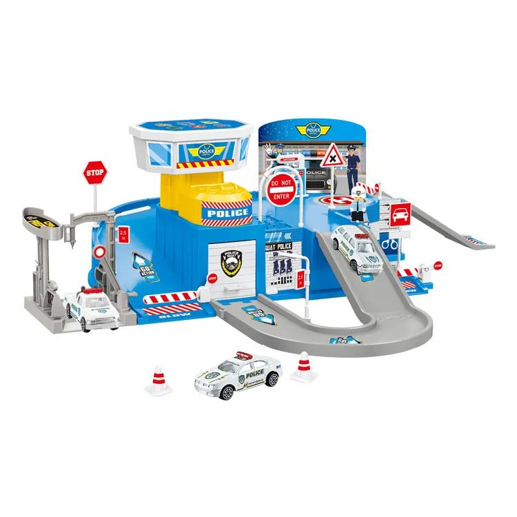Vehículo de juguete con ranura para niños, camión de ingeniería, estacionamiento, juguetes con 4 coches de riel