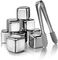 Pierres de refroidissement, Cubes à whisky en acier inoxydable, Cubes de glace réutilisables, avec Tongs et boîte de rangement