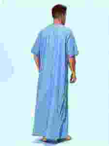 Qamis Homme en Coton, Col Rond, Manches Courtes, Couleur Unie, Respirant, Modeste, pour la Prière, Longueur au Sol - Product Image 1