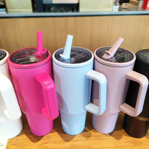 Stainless Steel Tumbler 40oz With Straw Travel <b>Mug</b> Black Rose Red <b>Large</b> Capacity 1200ml - Product Image 3