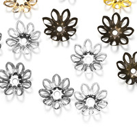 Lot de capuchons de perles en forme de fleur plaqués or 18 carats, vente en gros, 11 mm, 14 mm, entretoises métalliques en forme de lotus, filigrane creux, composants de bijoux pour le bricolage