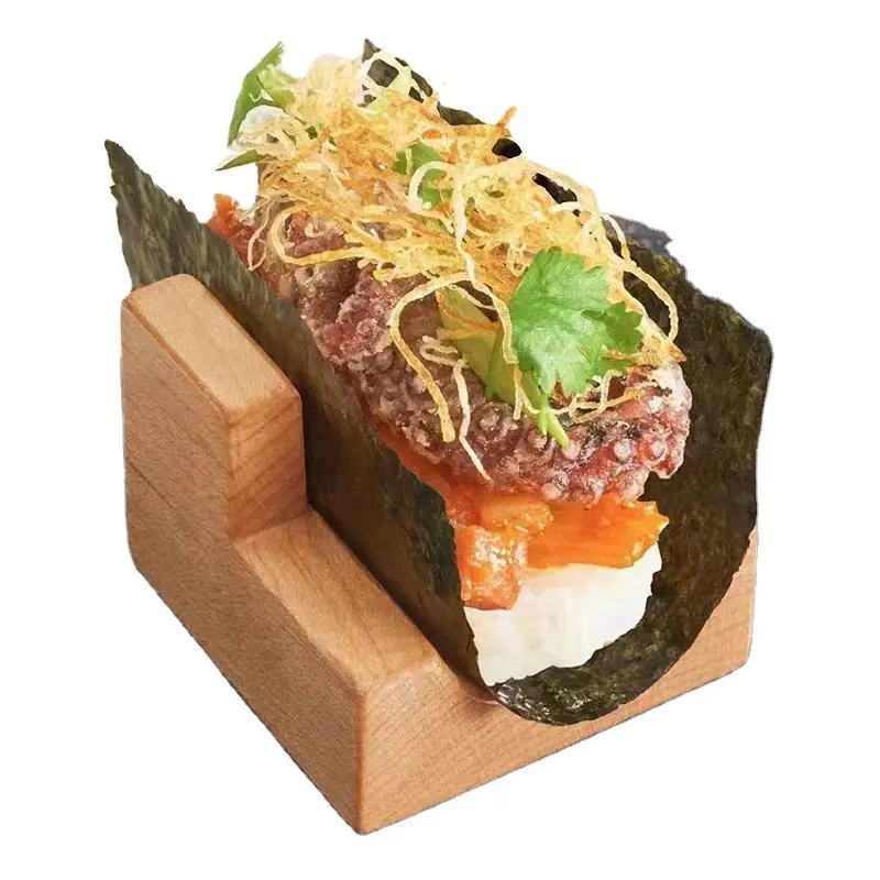 Kunden spezifisches Logo Sushi Taco Holz halter Temaki Rollen halter Holz ständer