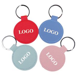 <b>Custom</b> Logo Small Leather Accessories Gift Round Shape Keyrings <b>Custom</b> Made Leather <b>Key</b> Holder PU Leather Keychain for PROMO - Product Image 1