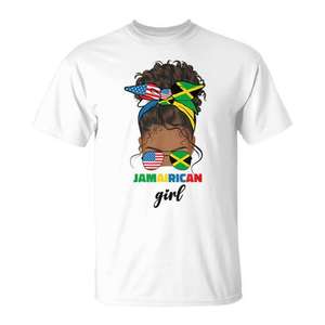 Camiseta con Diseño de Bandera de Jamaica y Estados Unidos, Diseño de Chica Jamaiquina para Promociones - Product Image 1
