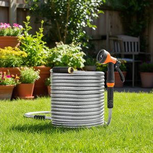 Manguera de jardín de acero inoxidable de 200 pies, resistente a la oxidación, flexible y de alta resistencia, con boquilla de 10 funciones para jardinería al aire libre - Product Image 2