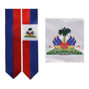 Estola de Graduación Bordada de 72 Pulgadas de Largo, Personalizada con la Bandera de Haití, Uniforme Escolar de Satén, 100% Poliéster - Product Image 1