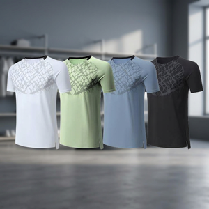 Camiseta Deportiva de Manga Corta para Hombre, Cuello en V, Bordada, de Secado Rápido, Transpirable, Antiarrugas, Tejido de Punto, Diseño Liso en la Parte Delantera - Product Image 4