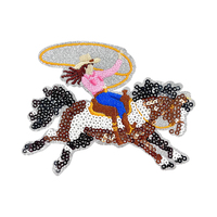 Patchs thermocollants vintage à sequins motif équitation western, broderie appliquée Cowgirl Rodeo pour vêtements, chapeaux, sacs et décoration